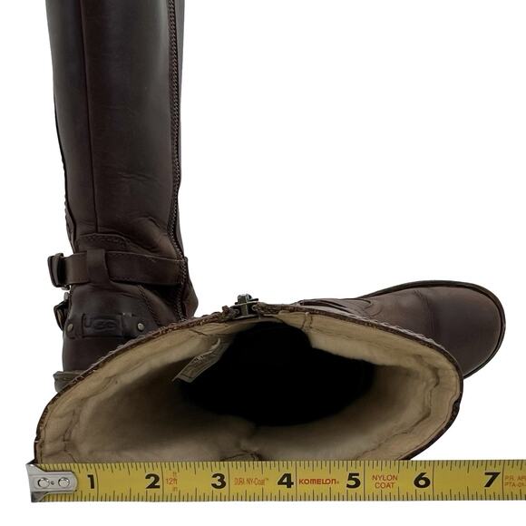 UGG Rosen Tall Boots Brown Leather Shearling Zip Buckle Women’s 7 Casual Winter - Picture 7 of 16